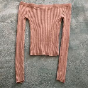 FOREVER 21 Contemporary nude ribbed off the shoulder long sleeve top